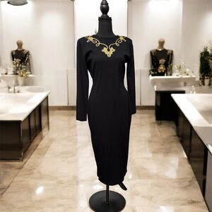 80s Fusion Black Wool Blend Dress with Pearls